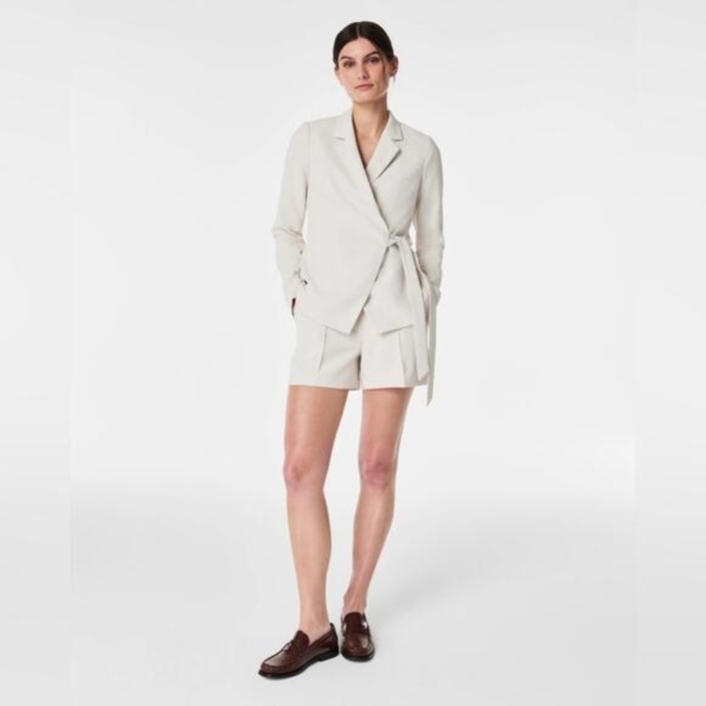 Spanx Carefree wrap blazer size XL cream belted crepe jacket $248
